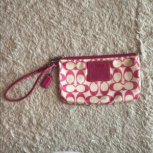 Coach Pink and Cream Signature Wristlet